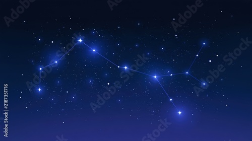 Deep blue night sky filled with twinkling stars and a connected constellation pattern