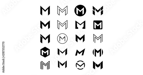 Modern Abstract M Letter Pattern Logo with Hexagon Icons