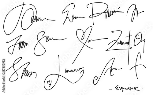 Fotografie Set signature doodle, Hand written signature