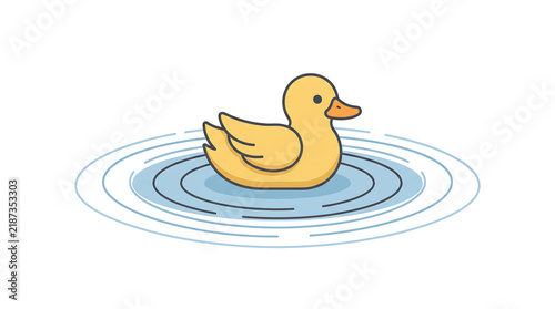 Yellow rubber duck swimming in blue water ripples vector illustration icon