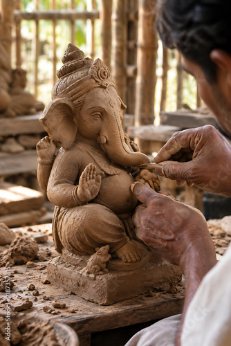 Handcrafted Lord Ganesha Clay Idol Being Sculpted