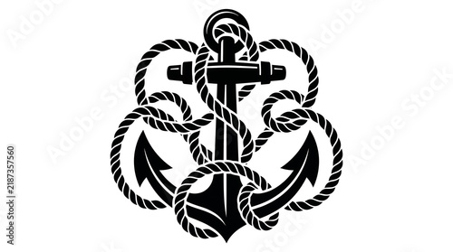 Vintage anchor icon with twisted nautical rope isolated on a clean white background