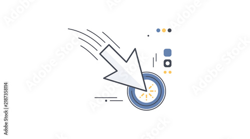 Directional arrow hitting target center with motion speed lines in abstract vector graphic