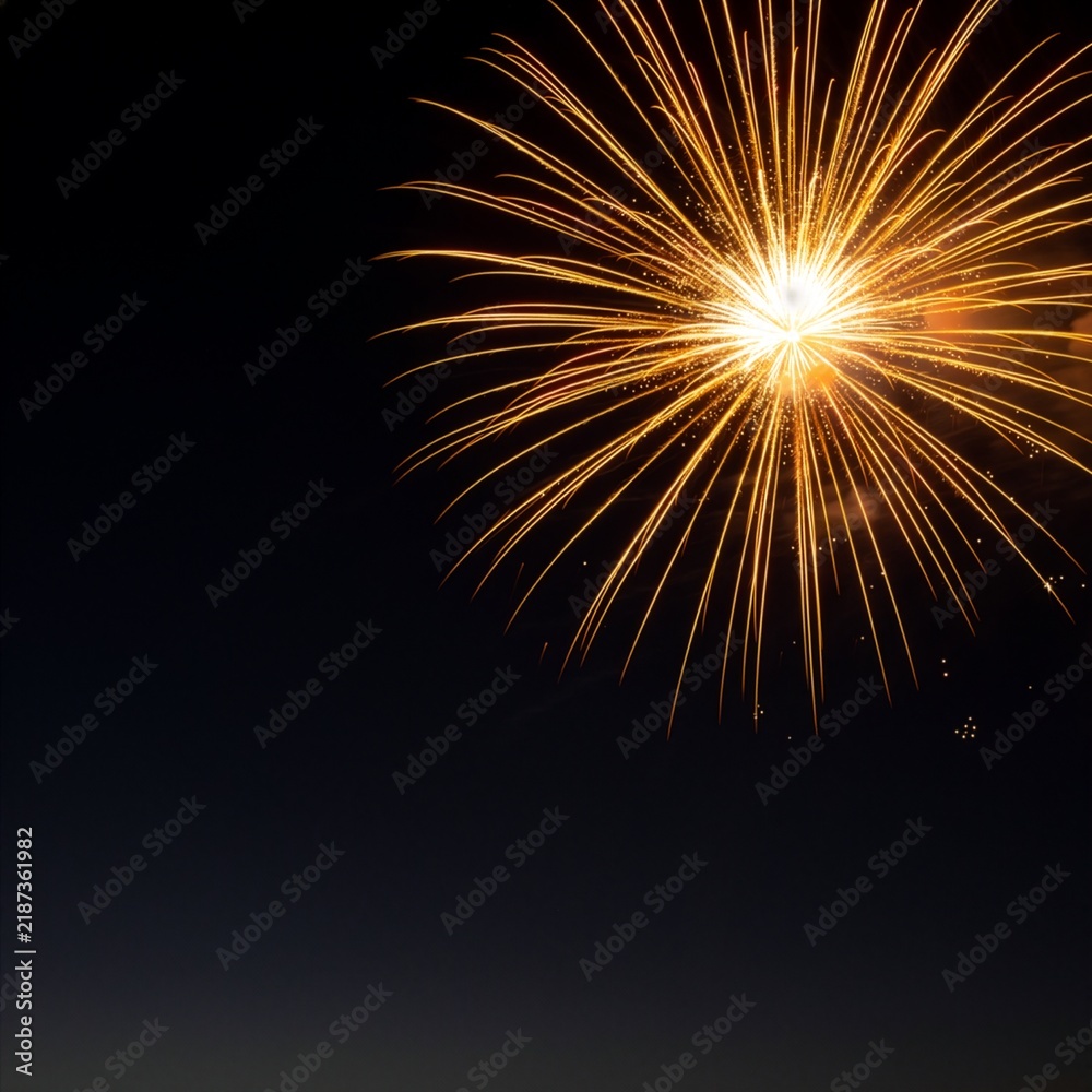 Fototapeta premium Golden fireworks exploding in dark night sky celebrating