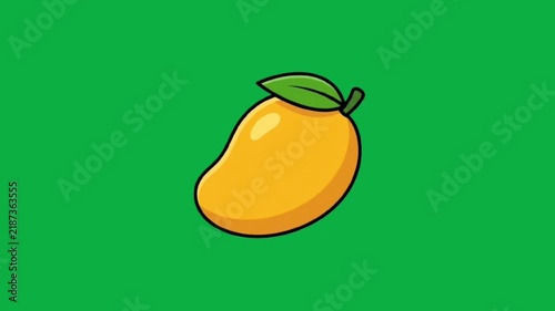 Cute Mango Fruit Cartoon Animation on Green Screen Background