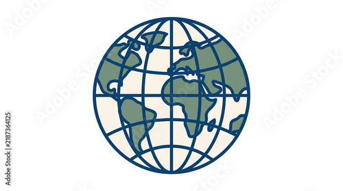 Globe earth sphere map icon vector illustration showing continents and geographic grid lines