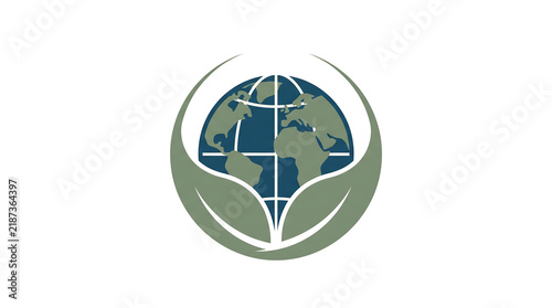 Eco earth globe symbol surrounded by green leaves representing global environmental protection