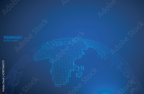Digital World Globe with Blue Network Dots and Technology Background