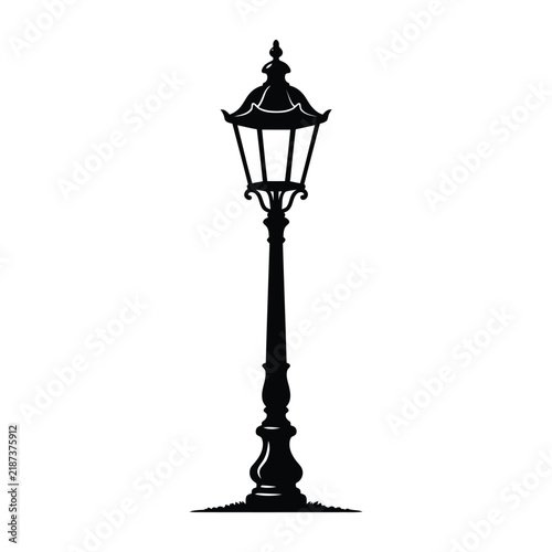 Vintage Street Lamp Black Silhouette Vector Illustration