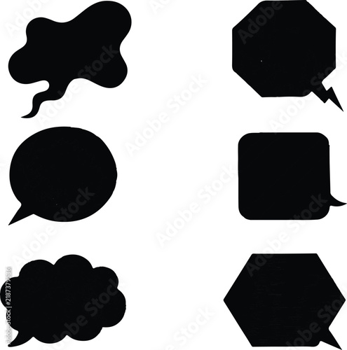 Set of Black and White Cloud Icons and Speech Bubbles

