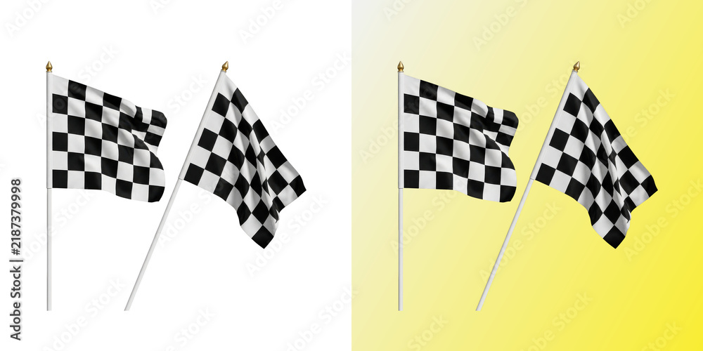 Fototapeta premium Checkered racing flags on poles for competition and finish line success