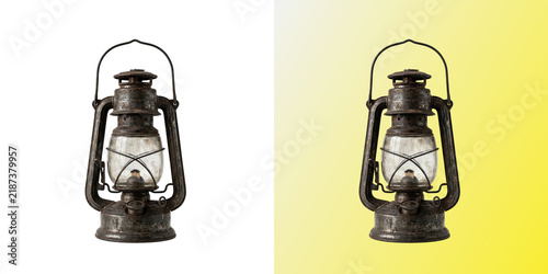 Foto Vintage oil lantern with rusty metal handle for rustic decor