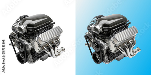 Obraz na płótnie High performance V8 racing engine with carbon fiber intake isolated