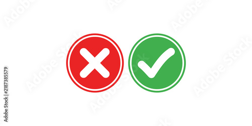 Obraz na płótnie Red cross mark and green check mark icons in circles for positive and negative status selection