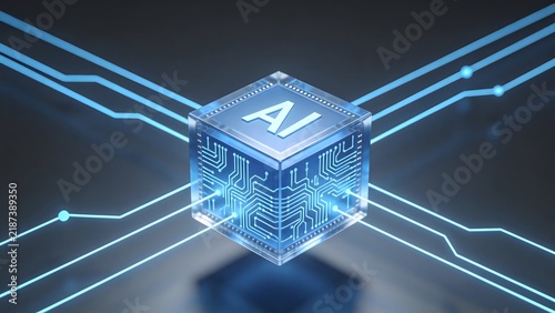 AI technology cube with circuit lines