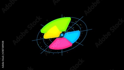 Futuristic rotating colorful radar digital chart graphic animation on black background