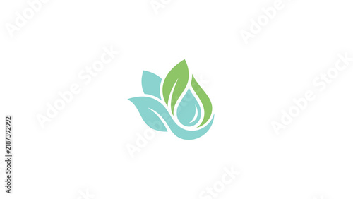Water Drop And Green Leaves Logo Symbol Isolated