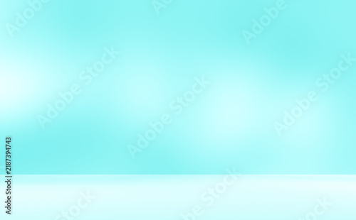 Empty blue green turquoise room studio with shadow of leaves on concrete wall and floor for product presentation. Minimal winter backdrop. Cosmetic, beauty and fashion showroom.