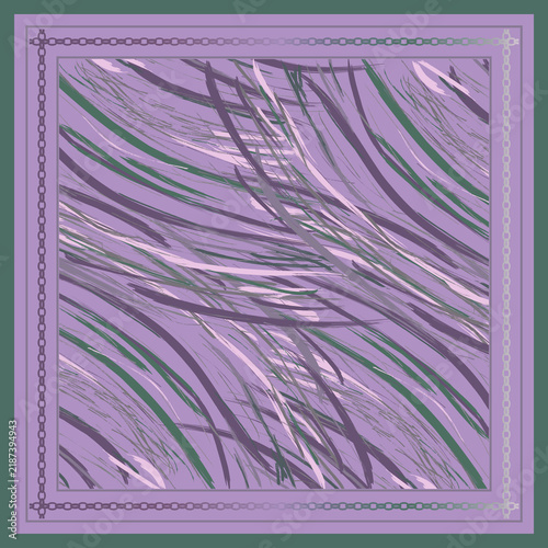 Abstract Geometric Digital Background: Modern Expressive Brush Stroke Pattern with Wave Line Movement, Chain Link Border Frame, and Textured Graphic Design Soft Purple