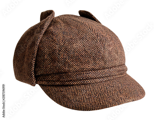 Classic herringbone tweed deerstalker hat for detective adventures