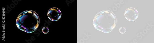 Obraz na płótnie Bolle di sapone realistiche e trasparenti con riflessi iridescenti isolate su sf