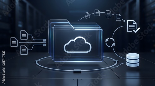 Plakat Cloud storage data flow and database connection concept