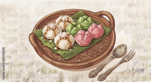 Traditional Indonesian Apem Rice Cake Illustration