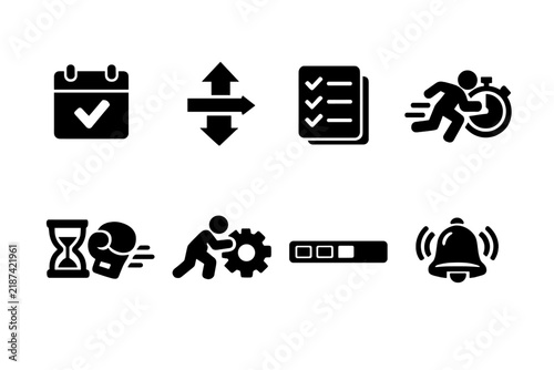 Deadline Icon Set. Deadline driven study. Filled icon set of Deadline driven study: due date mark, priority