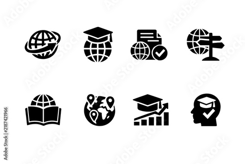 Global Education Icons. Global education opportunities. Filled icon set of Global education opportunities: