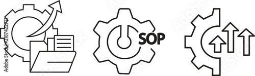 Workflow Automation and Business Systems Setup & Standard Operating Procedure SOP and Process Optimization Gear Line Icon Set Vector.