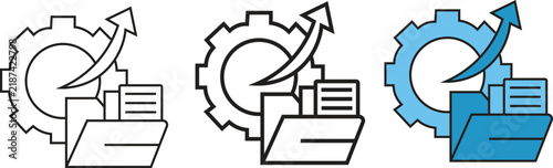 Business Efficiency Development and Document Management and Workflow Process Line Icon Set Vector Collection.