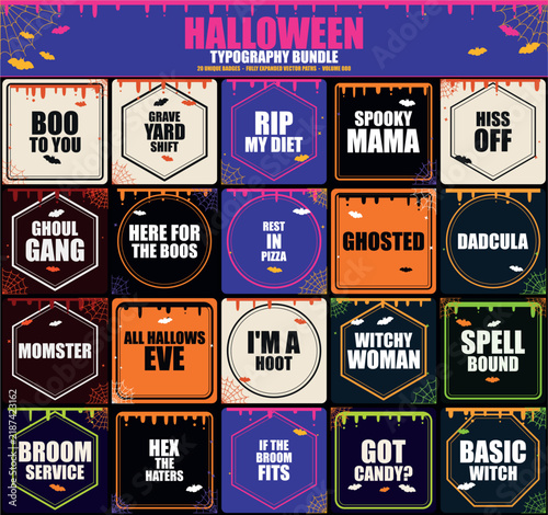 Konstfotografi Humorous halloween typographic badge bundle featuring witty ghost quotes on blue