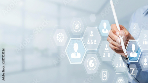 Human resource management and organizational structure with digital icons