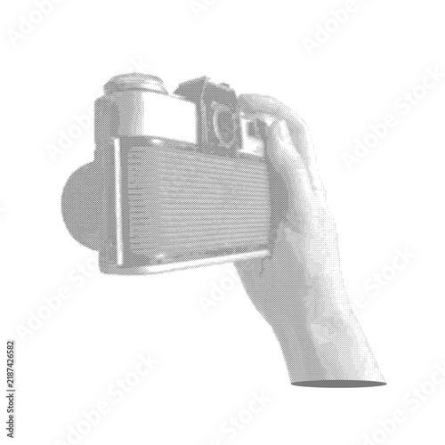 Holding camera angled view halftone