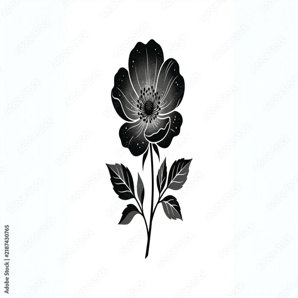 Obraz premium flower illustration with stem and leaves isolated on white background