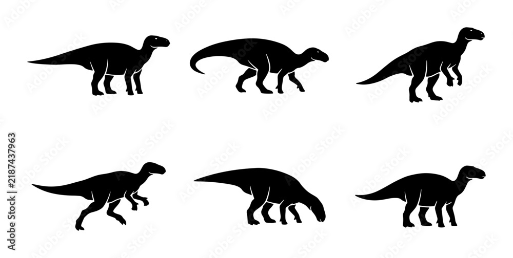 Obraz premium Dinosaur Silhouettes Collection: Prehistoric Icons, Ancient Reptile Poses, Vector Art for Education & Design