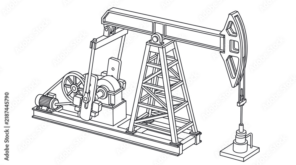 Fototapeta premium Oil pump jack line art drawing for energy industry.