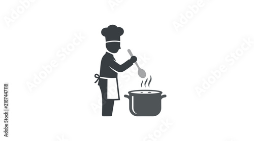 Chef Cooking Food In Pot With Steam Isolated