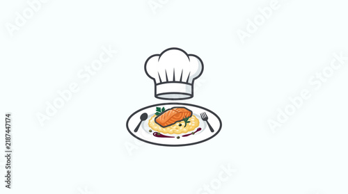 Chef Hat Over Gourmet Food Plate with Salmon and Risotto