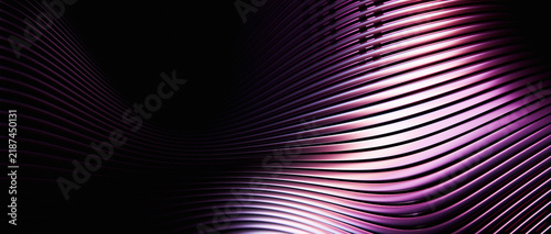 Black to Pink Ribbed Metallic Gradient Abstract Texture Background with Smooth Reflective Surface and Curved Wavy Lines for Modern Design