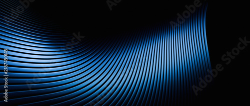 Deep Blue Metallic Abstract Ribbed Texture Background with Smooth Curved Lines and Glossy Surface for Corporate Business Design