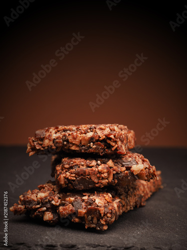 Homemade chocolate made from organic cocoa, dates, hazelnuts, and coconut oil