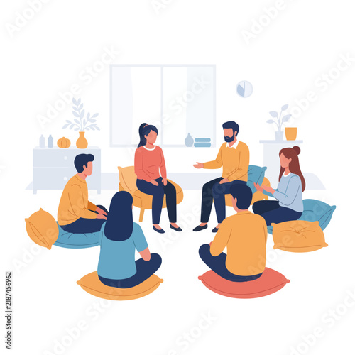 Diverse Group of People Participating in a Support Group or Therapy Session, Sitting in a Circle