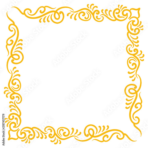 Luxury Golden Full Corner Border Frame Vector, Elegant Vintage Swirl Floral Ornate Design for Wedding Certificate and Invitation