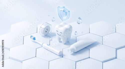 Isometric Dental Health and Oral Hygiene Concept