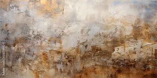 An abstract landscape painting with textured brushstrokes, depicting a hazy, dreamlike scene with muted earth tones and hints of architectural forms, evoking a sense of mystery and contemplation.
