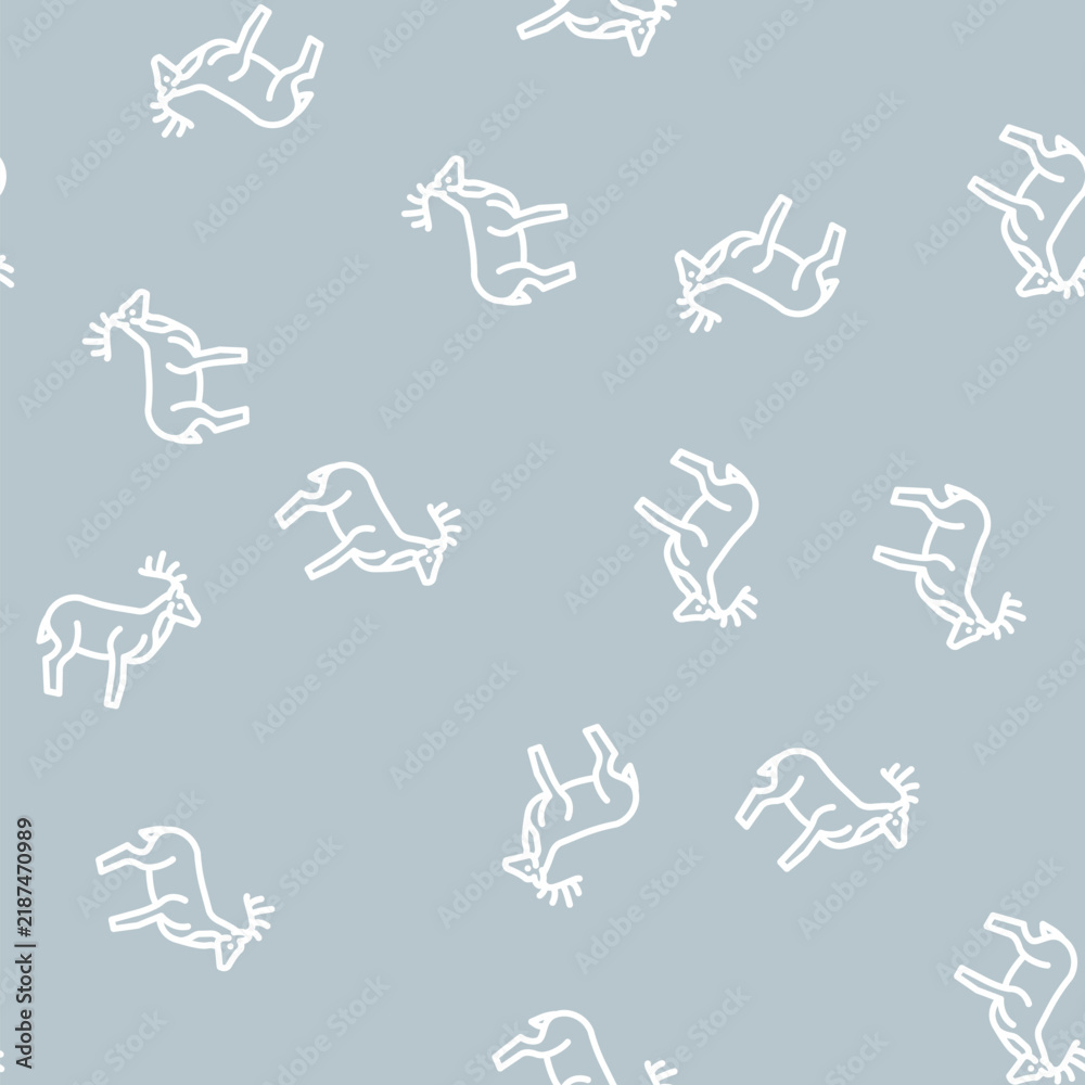 Obraz premium deer animal line seamless pattern deer animal thin line illustration