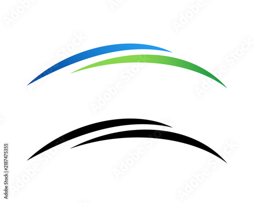 Dynamic curved lines in blue, green, and black, representing motion and speed, isolated on a white background.