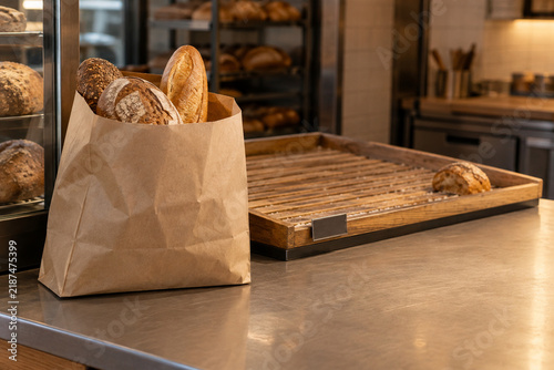 Plakat Surplus bakery bread prepared for pickup