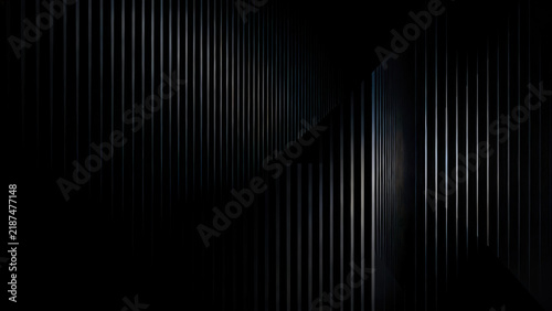 Abstract Dark Black Background with Elegant Vertical Glowing Lines and Geometric Shadows, Modern Luxury Technology Texture Design